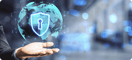 cybersecurity protection icon above world